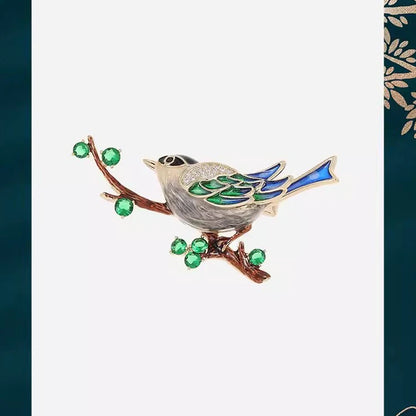 Chinese Style Magpie Enamel Brooch Magpie on Branch Auspicious Bird Pin Vintage Elegant Lapel Brooch for Women Suit Coat Scarf