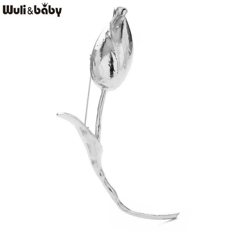 Wuli&baby Large Charming Tulip Flower Brooches Pins For Women Lady 2-color Exaggerate Flowers Bud Office Party Brooch Pins Gifts