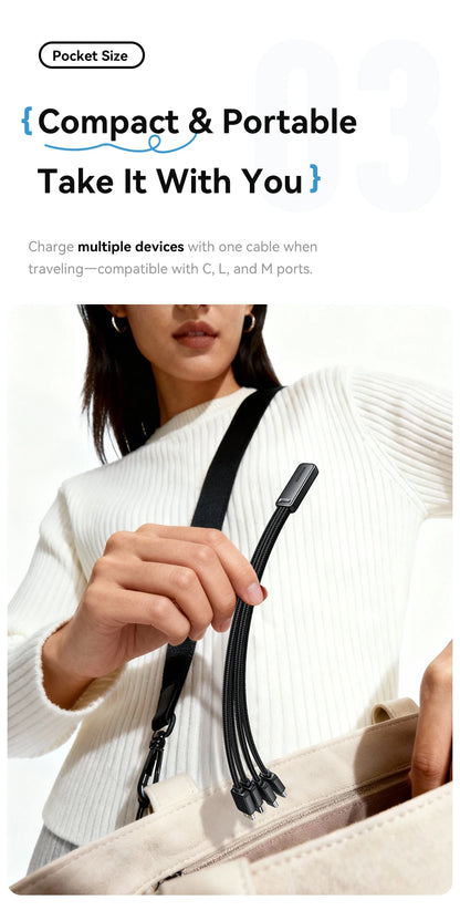 Essager Portable 4-in-1 Fast Charging Cable For Travel Type C Female To Multi USB Cable With 2 Type C, Micro, Lightning Adapters