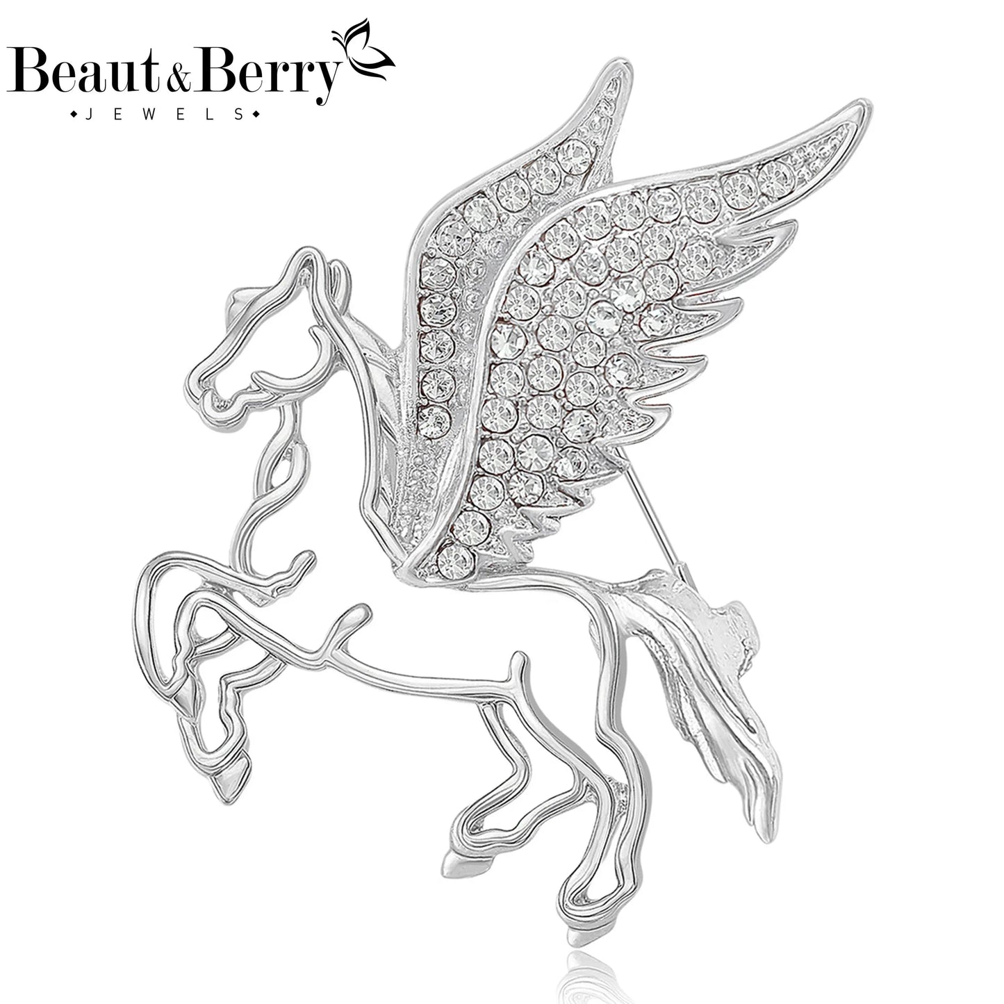 Beaut&Berry Luxury Rhinestone Pegasus Brooches for Women Unisex Animal Pins Casual Party Jewelry Accessories Gifts Decoration