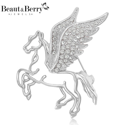 Beaut&Berry Luxury Rhinestone Pegasus Brooches for Women Unisex Animal Pins Casual Party Jewelry Accessories Gifts Decoration
