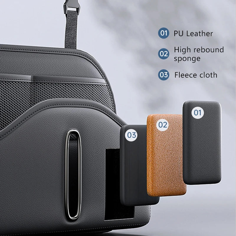 SEAMETAL PU Leather Car Seat Back Organizer Multi-functional Auto Seat Headrest Hanging Storage Bag With Tissue Box Drink Holder