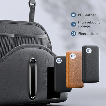 SEAMETAL PU Leather Car Seat Back Organizer Multi-functional Auto Seat Headrest Hanging Storage Bag With Tissue Box Drink Holder