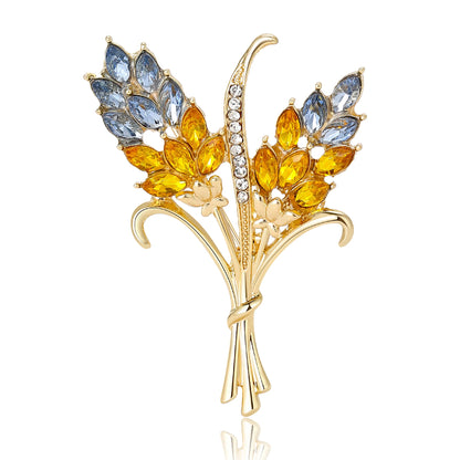 Beaut&Berry Ear of Wheat Brooches for Women Rhinestone Blue and Yellow Plant Pins 5-Color Unisex Casual Accessories Gifts