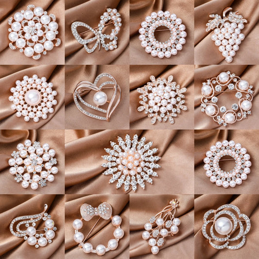 1PC women's fashion temperament, multiple types of geometric imitation pearl brooch accessories, party holiday gifts