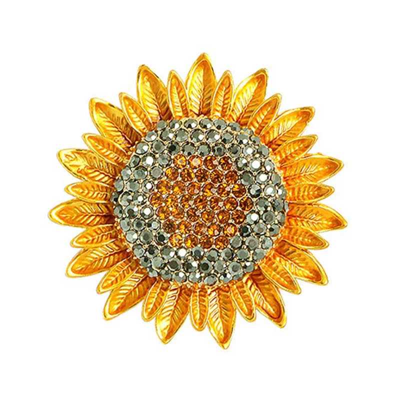 Shiny Rhinestone Sunflower Brooch Pin For Women Luxury Zircon Daisy Flower Collar Badge Elegant Floral Bouquet Corsage Jewelry