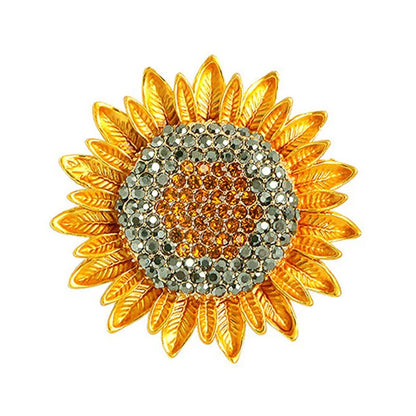 Shiny Rhinestone Sunflower Brooch Pin For Women Luxury Zircon Daisy Flower Collar Badge Elegant Floral Bouquet Corsage Jewelry