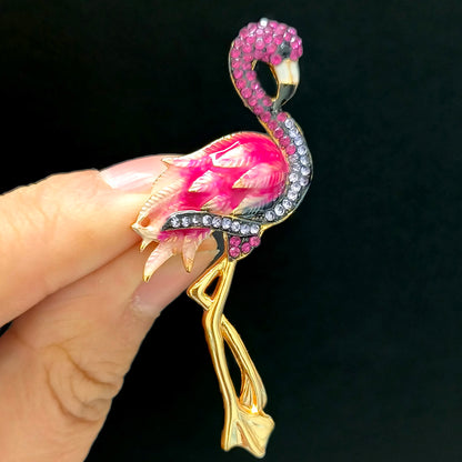 Beaut&Berry Trendy Rhinestone Flamingo Brooches for Women Unisex Animal Pins Casual Party Jewelry Accessories Gifts Decoration