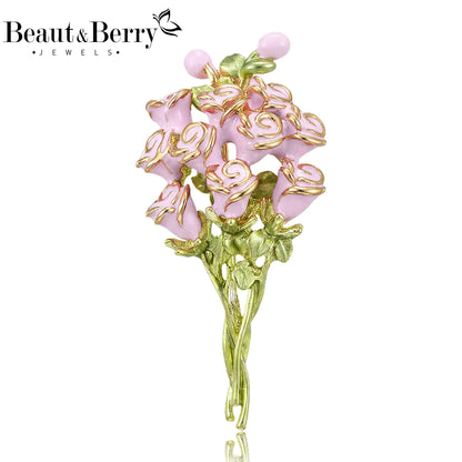 Beaut&Berry Luxury Enamel Rose Bouquet Brooches for Women Unisex Mother’s Day Pins Casual Party Jewelry Accessories Gifts
