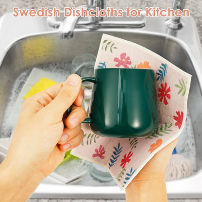 10Pcs Swedish Dishcloth High Water Absorbency Quick Drying Dish Rag Kitchen Cleaning Cloths Dish Towels Wet Dry Dishcloths