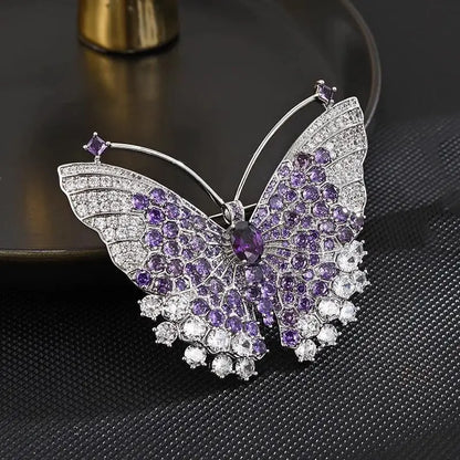 Luxury Purple Butterfly Brooch For Women Sparkling Cubic Zircon Lapel Pin Elegant Wedding Banquet Jewelry Gift
