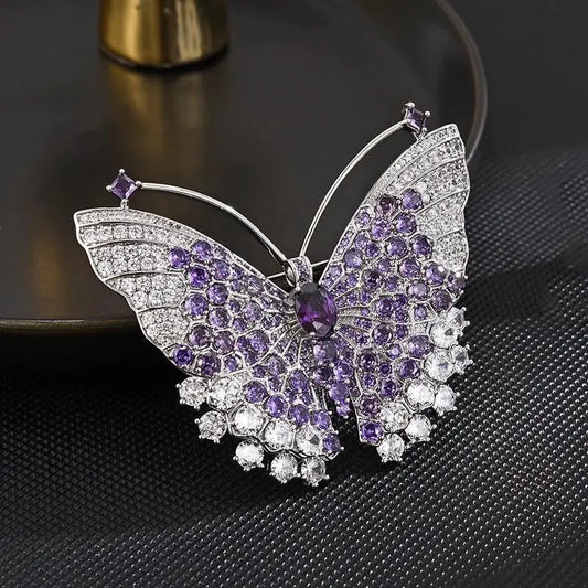 Luxury Purple Butterfly Brooch For Women Sparkling Cubic Zircon Lapel Pin Elegant Wedding Banquet Jewelry Gift