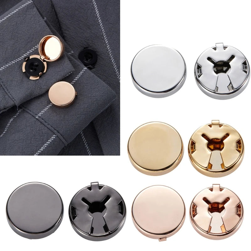 1 Pair Brass Round Button Cover Cufflinks Formal Shirt Cuff Links Fine Details Imitation Cuff Links for Photo Shooting