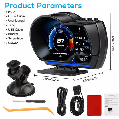 Dual Screen Car Speedometer Digital HUD ODB Driving Speedometer Windshield Projector Voltage Head Up Display For Truck Vehicles