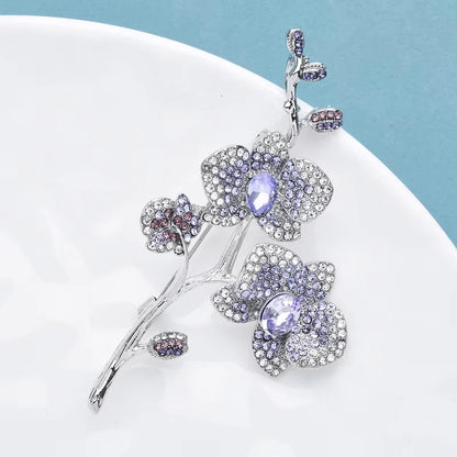 Wuli&baby Beautiful Plum-blossom Flower Brooches For Women Unisex 2-color Rhinestone Orchid Flowers Party Office Brooch Pins
