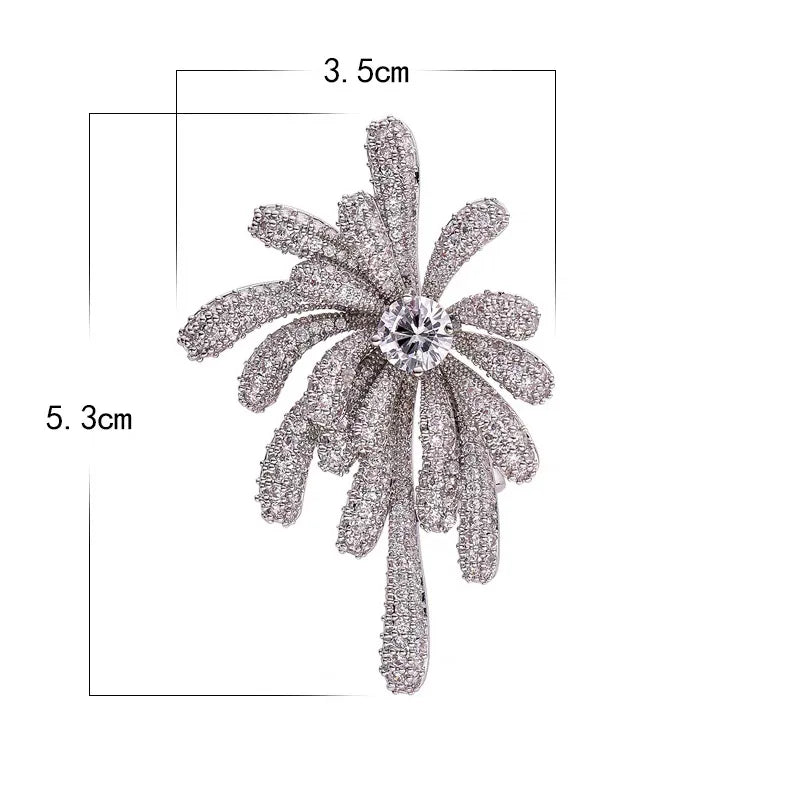 Luxury Firework Shape Full Rhinestone Brooch For Women Shiny Cubic Zirconia Starburst Pin Elegant Suit Coat Dress Accessory Gift