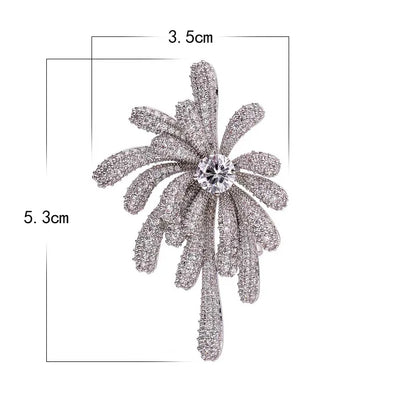 Luxury Firework Shape Full Rhinestone Brooch For Women Shiny Cubic Zirconia Starburst Pin Elegant Suit Coat Dress Accessory Gift