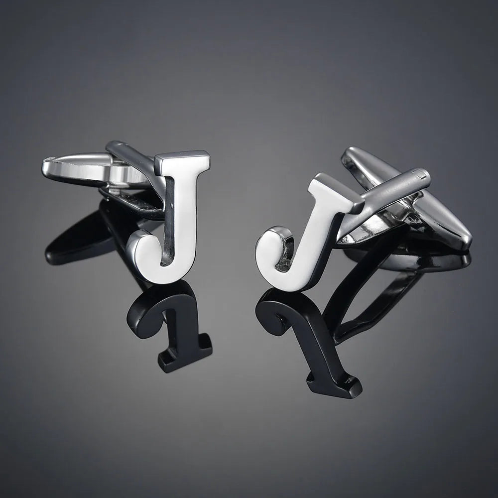 Simple Silver Color 26 Letter Cufflinks for men A to Z Alphabet Initial Cuff Links Business Suit Shirt Button Wedding Jewelry