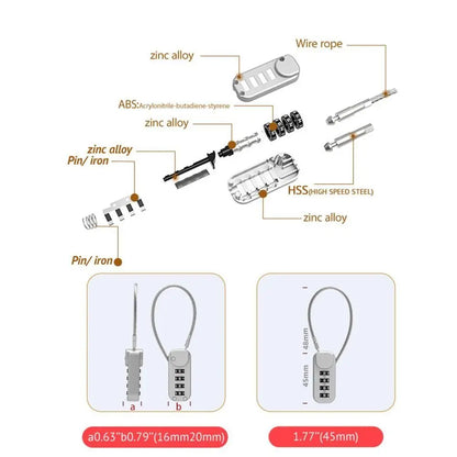 Zinc alloy 4 Digit Password Lock Wire Rope Anti-theft Backpack Zipper Lock Padlock Dormitory Cabinet Lock for Home&Travel