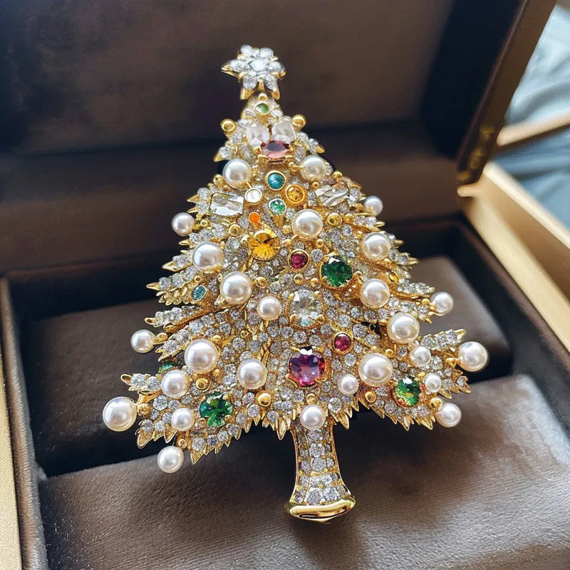 Baroque Luxury Christmas Tree Design Brooches and Pins for Men and Women, Jewelry, Fashion Accessories, and Party Gifts
