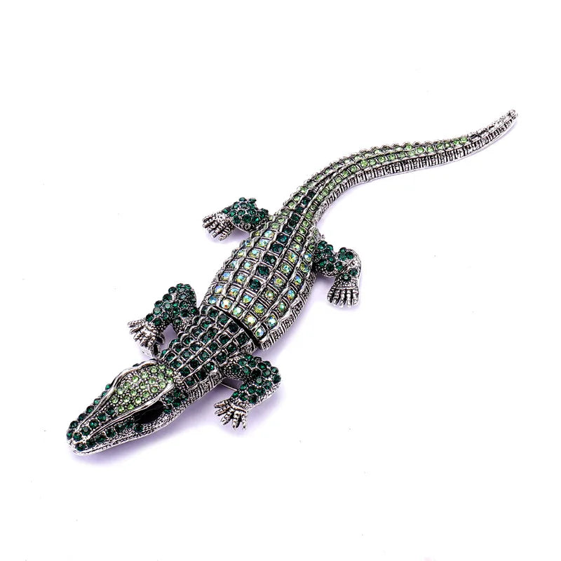 Women's Vintage Green Rhinestone Crocodile Breast Pin Vivid Animal Pin Vintage Live Lizard Pin Good Gift Christmas Gift