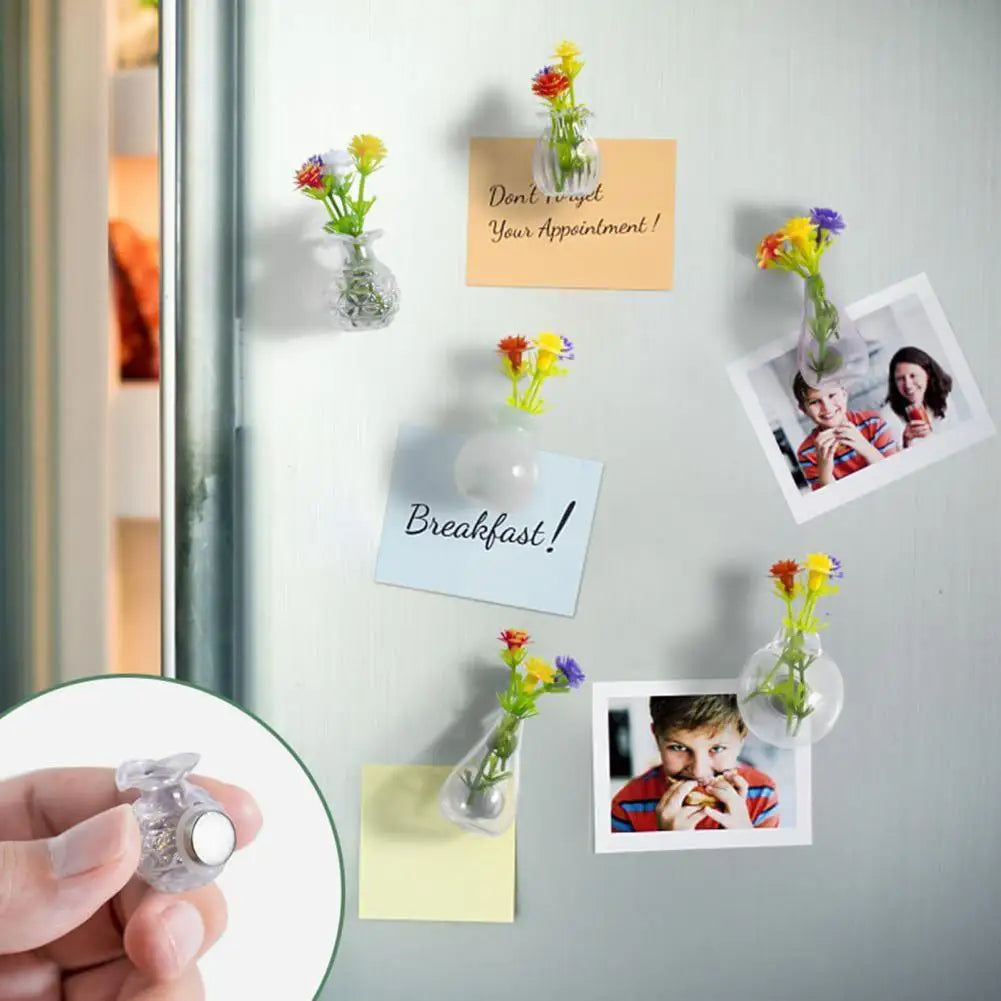 Mini Vase Magnets for Fridge Cute Tiny Magnetic Glass Vases Refrigerator Small Plant Pot for Locker Office Kitchen Decoration