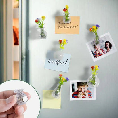 Mini Vase Magnets for Fridge Cute Tiny Magnetic Glass Vases Refrigerator Small Plant Pot for Locker Office Kitchen Decoration