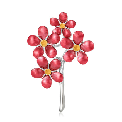 Beaut&Berry Trendy Forget Me Not Blue Flower Brooches for Women Unisex Enamel Plant Pins Casual Party Accessories Gifts Friends