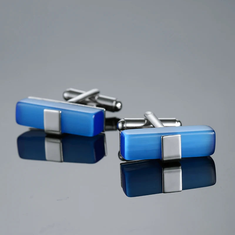 Novelty Luxury Blue White Crystal Cufflinks for Mens  Brand High Quality Design gold silvery Cuffbutton Shirt  Jewelry