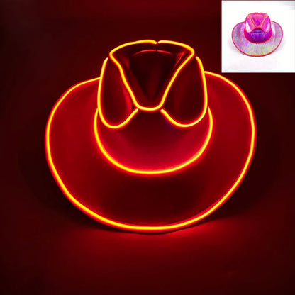 LED Glowing Cowgirl boy Hat Neon Luminous Bride Hat For Holiday Light Up Supplies Fluorescent Party Props Bachelorette Party Hat