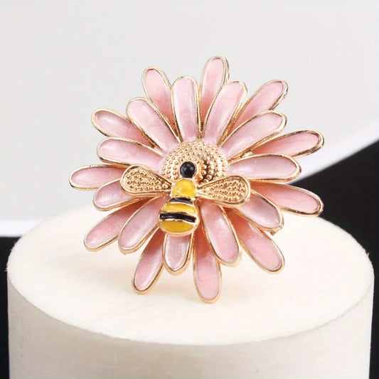 Cute Daisy Bee Enamel Brooch, Gold-Tone Pink Design, Women's Lovely Fashion Accessory for Daily Wear Party Gift