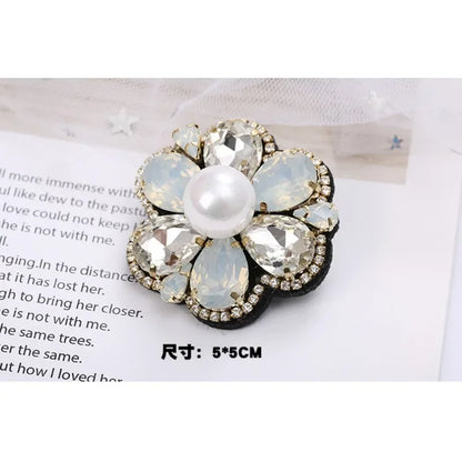 Elegant Geometric Crystal Stone Square Symmetrical Brooch Blue Green Large Rhinestone Cross Flower Pin with Clip for Women