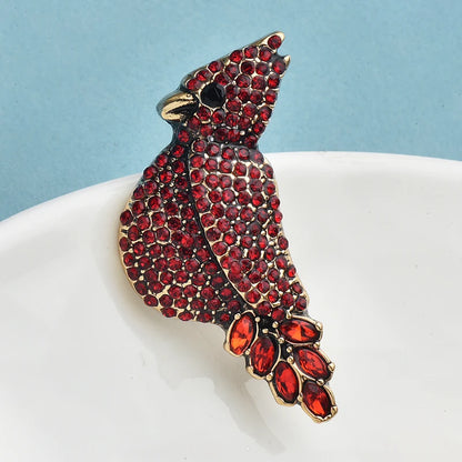 Wuli&baby Vintage Red Bird Brooches For Women Unisex Lovely Rhinestone Birds Animal Party Casual Brooch Pins Gifts