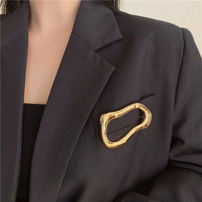 Trendy Irregular Big Circle Brooches for Women Men Gold Plated Silver Color Metal Lapel Pins Geometric Jewelry Gifts