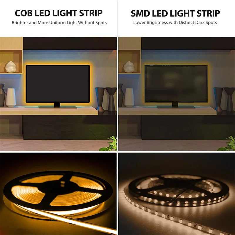 3AA Battery Box COB LED Strip Lights, 5V Flexible COB Strip Light, Flexible Ribbon Diode Tape for Party, Bedroom, Kitchen