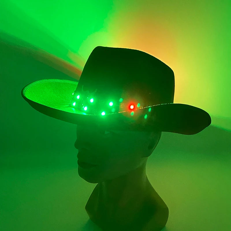 LED Glowing Cowgirl boy Hat Neon Luminous Bride Hat For Holiday Light Up Supplies Fluorescent Party Props Bachelorette Party Hat