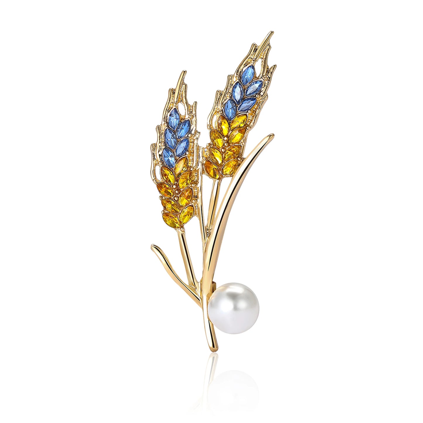 Beaut&Berry Ear of Wheat Brooches for Women Rhinestone Blue and Yellow Plant Pins 5-Color Unisex Casual Accessories Gifts