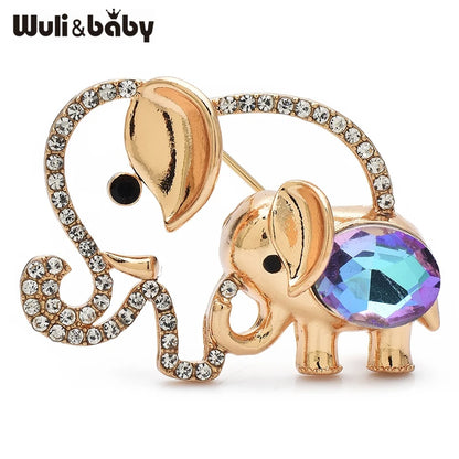 Wuli&baby Crystal Mum-baby Elephant Brooches For Women Unisex Lovely Metal Rhinestone Animal Party Office Brooch Pins Gifts