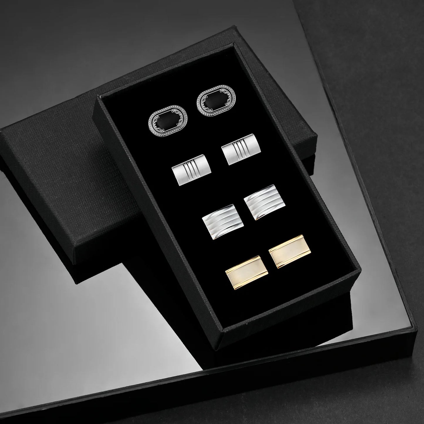 4 Pair Cufflinks For Mens With Gift Box Man Shirt Cufflinks Wedding Guests Gifts Men Gift For Husband Business Tie Clip T0204022