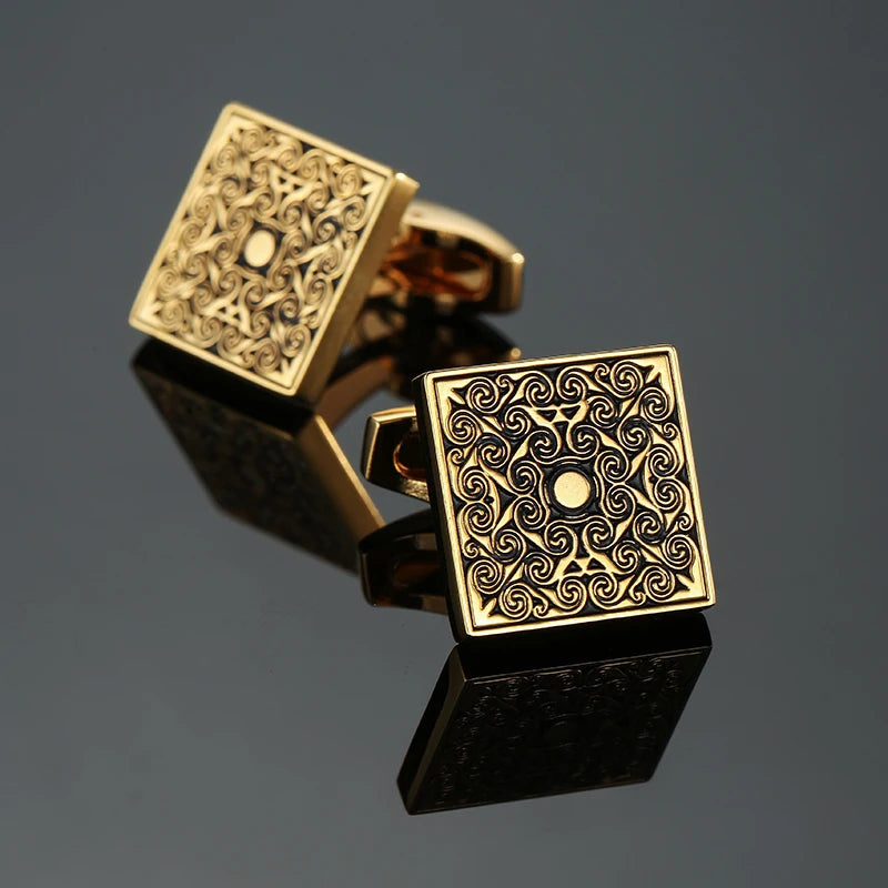 Luxury men's French shirt cufflinks classic square blue and black retro patterns cuff buttons suit accessories jewelry wholesale