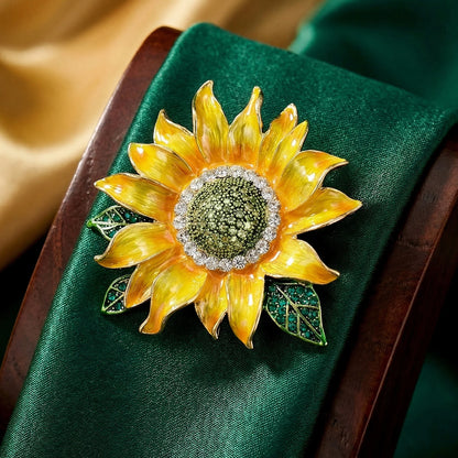Beaut&Berry Luxury Enamel Sunflower Brooches for Women Unisex Plant Pins Casual Party Jewelry Accessories Gifts Decoration