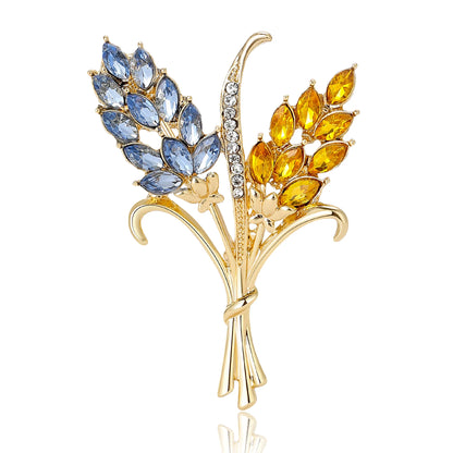 Beaut&Berry Ear of Wheat Brooches for Women Rhinestone Blue and Yellow Plant Pins 5-Color Unisex Casual Accessories Gifts