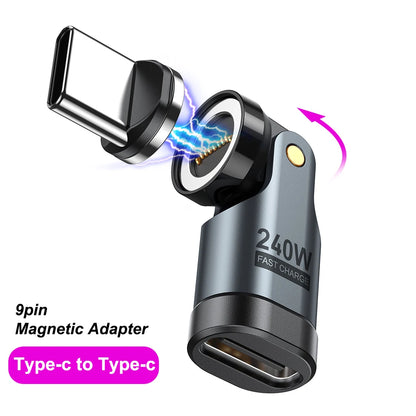 AUFU 9pin Magnetic OTG Adapter Type C Female to Type C IOS Micro Male Converter PD 240W Fast Charging Adapter For iPhone Laptop