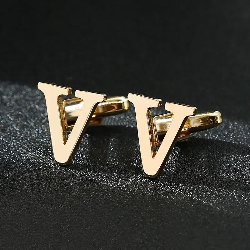 High Quality Gold Color English Letters A-Z Cufflinks for Men Luxury Jewelry Shirt Cuff Links French Business Accessories