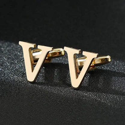 High Quality Gold Color English Letters A-Z Cufflinks for Men Luxury Jewelry Shirt Cuff Links French Business Accessories