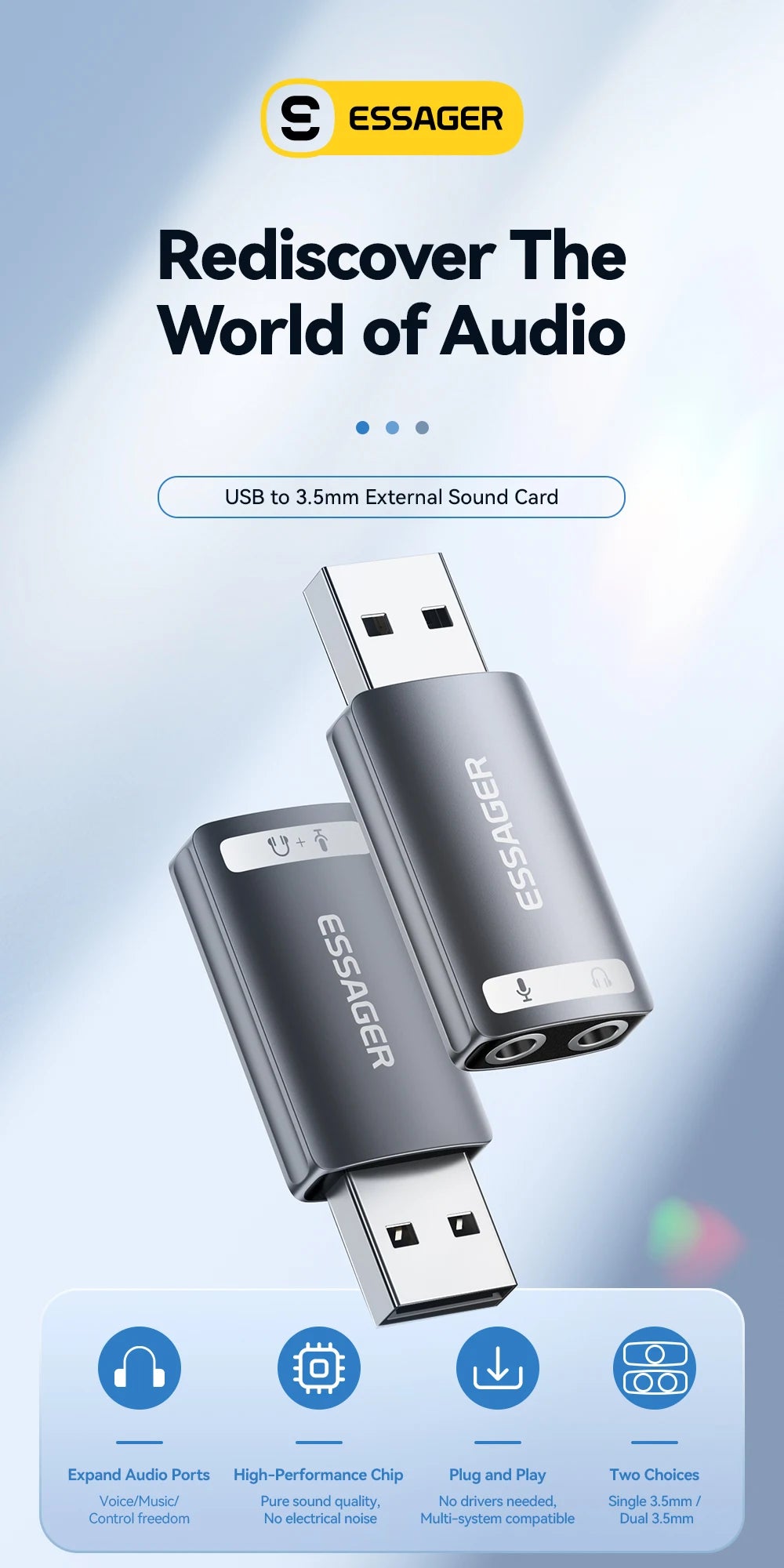 Essager USB Sound Card External 3.5mm USB Adapter Mic Headphone  Audio  Adapter Speaker Interface For Laptop Computer PS5 PS4