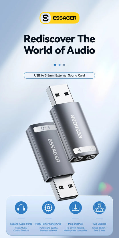 Essager USB Sound Card External 3.5mm USB Adapter Mic Headphone  Audio  Adapter Speaker Interface For Laptop Computer PS5 PS4