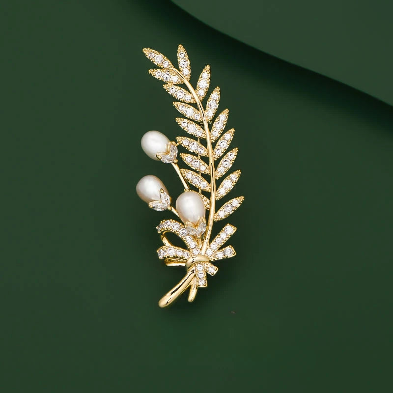 Elegant Pearl Wheat Ear Bowknot Brooches for Women Ladies Suit Coat Pin Accessories Corsage Fashion Jewelry Gifts