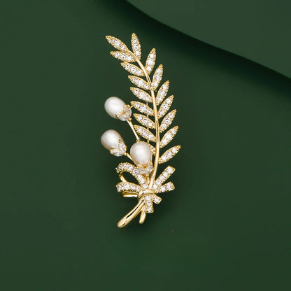 Elegant Pearl Wheat Ear Bowknot Brooches for Women Ladies Suit Coat Pin Accessories Corsage Fashion Jewelry Gifts