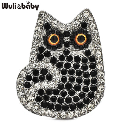 Wuli&baby Cute Shining Cat Brooches For Women Unisex 2-color Rhinestone Animal Party Casual Clothes Backpack Brooch Pins Gifts